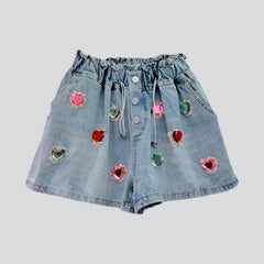 Streetwear women rhinestone denim shorts