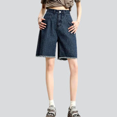 Striped cropped women denim shorts