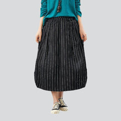 Striped long women denim skirt