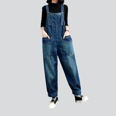 Striped pocket women denim jumpsuit