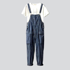 Stripes print cargo denim jumpsuit