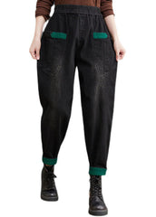 Pantalones vaqueros de patchwork con bolsillos negros