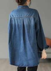 Style Blue Oversized Embroideried Pocket Denim Jackets