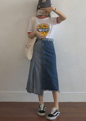 Style Colorblock Asymmetrical Patchwork Tasseled Denim Skirts