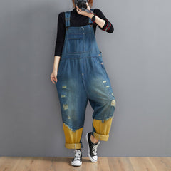 Style Denim Blue Pant Plus Size Hole Jumpsuit Pants