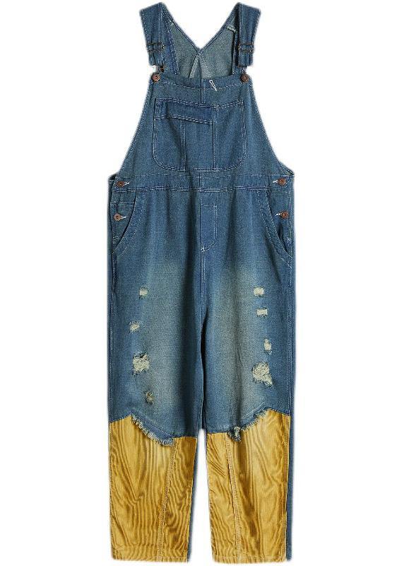 Style Denim Blue Pant Plus Size Hole Jumpsuit Pants