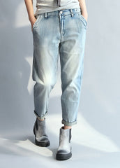 Style Light Blue Pockets denim straight pants