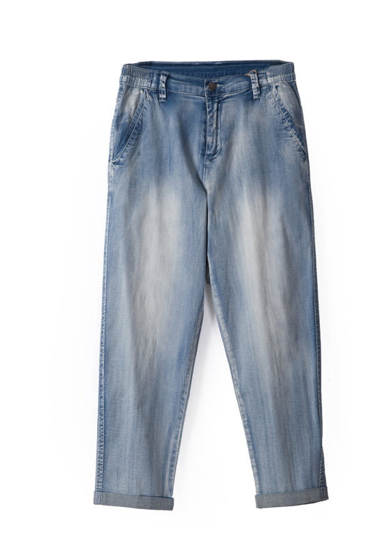 Style Light Blue Pockets denim straight pants