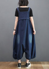 Style Navy Pockets Patchwork Denim Lantern Jumpsuit