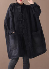 Style denim black Fine clothes For o neck Chinese Button outwear