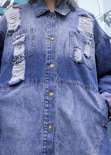 Style denim blue patchwork Fine tunics for Fabrics ripped fall jackets