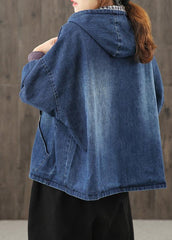 Style hooded pockets clothes For Photography denim blue blouses