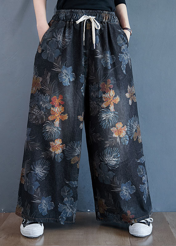 Pantalones rectos de mezclilla de algodón con estampado oversize y estilo negro