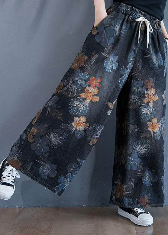 Pantalones rectos de mezclilla de algodón con estampado oversize y estilo negro