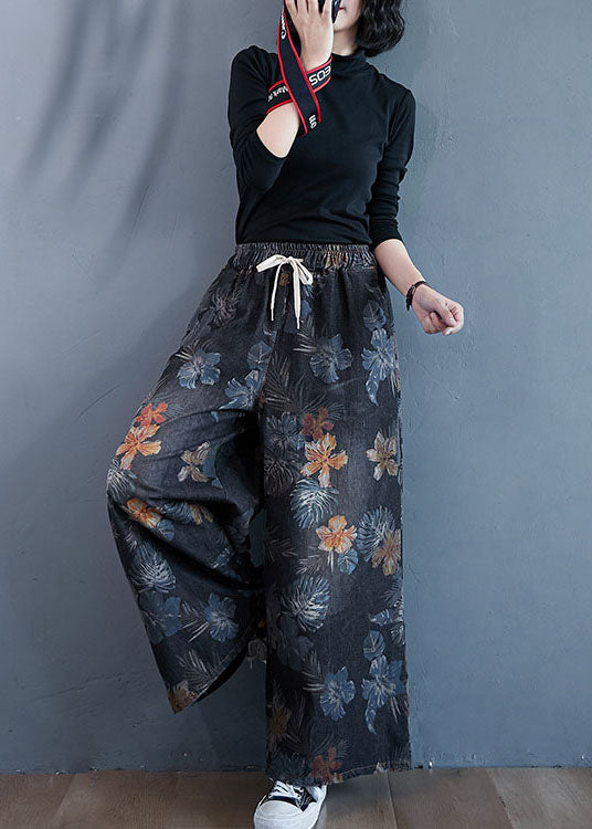 Pantalones rectos de mezclilla de algodón con estampado oversize y estilo negro