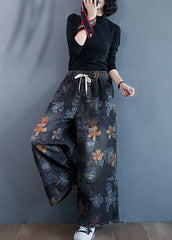 Stylish Black Oversized Print Cotton Denim Straight Pants