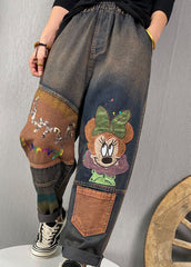 Stylish Blue Embroideried Patchwork denim Pants