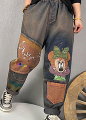 Stylish Blue Embroideried Patchwork denim Pants