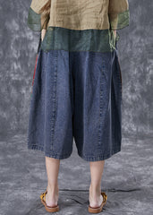 Stylish Blue Oversized Patchwork Denim Crop Pants