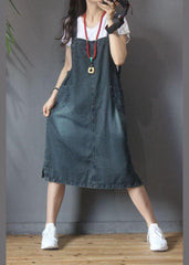 Stylish Blue Pocket scarpenter Denim Dresses