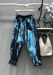 Stilvolle Blaue Tie Dye Taschen Patchwork Denim Hose Herbst