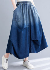 Stylish Blue Wrinkled Asymmetrical Pockets Patchwork Denim Skirts