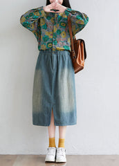 Stylish Colorblock Peter Pan Collar Patchwork Print Denim Dress
