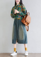 Stylish Colorblock Peter Pan Collar Patchwork Print Denim Dress