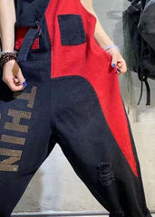 Stilvolle Colorblock-Jumpsuits mit Spaghettiträgern aus zerrissenem Denim