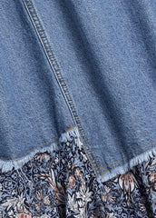 Stilvoller Maxirock in Jeansblau mit asymmetrischem Patchwork-Print und Knopftaschen