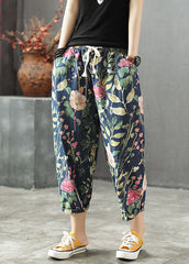 Stylish Drawstring Pockets Print Cotton Denim Pants