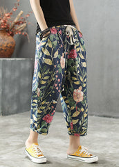 Stylish Drawstring Pockets Print Cotton Denim Pants