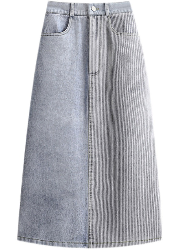 Stylish Light Blue Elastic Waist Patchwork Side Open Denim Skirt