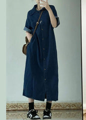 Stylish Navy Peter Pan Collar Patchwork Denim Shirts Dress