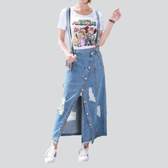 Stylish asymmetric long denim skirt