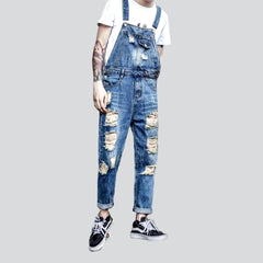 Stylish distressed men denim jumpsuit