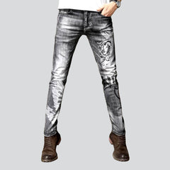 Stylish print grey men jeans