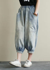 Summer new cropped denim bloomers loose large size blue harem pants