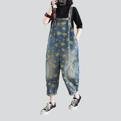 Sunflower painted patched denim overall