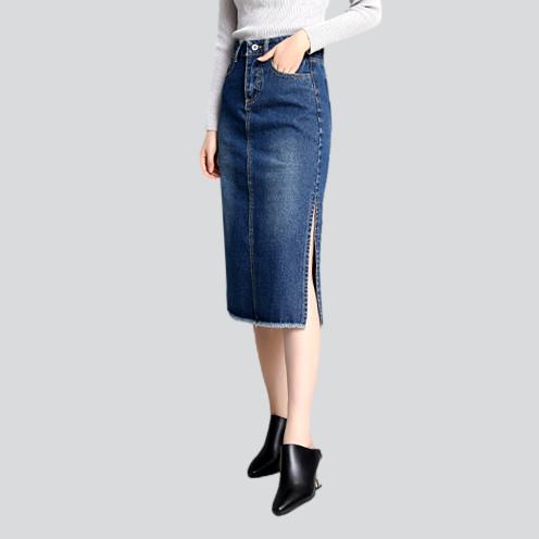 Side slit midi denim skirt