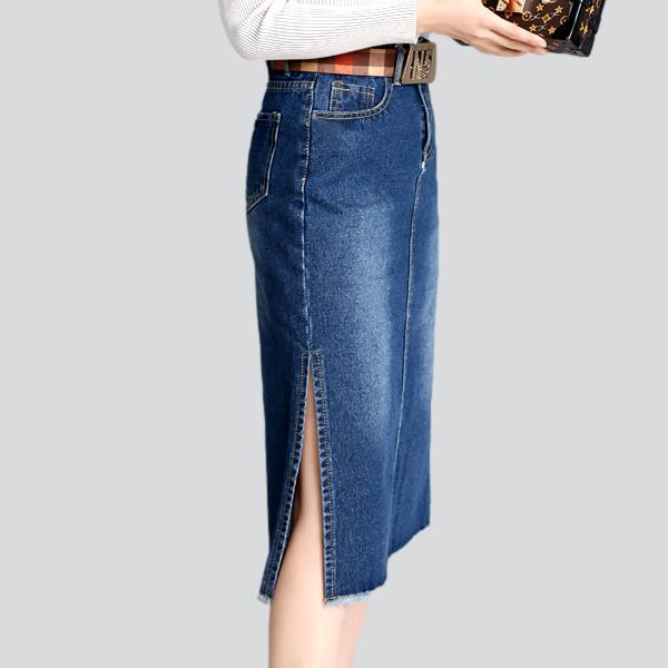 Side slit midi denim skirt