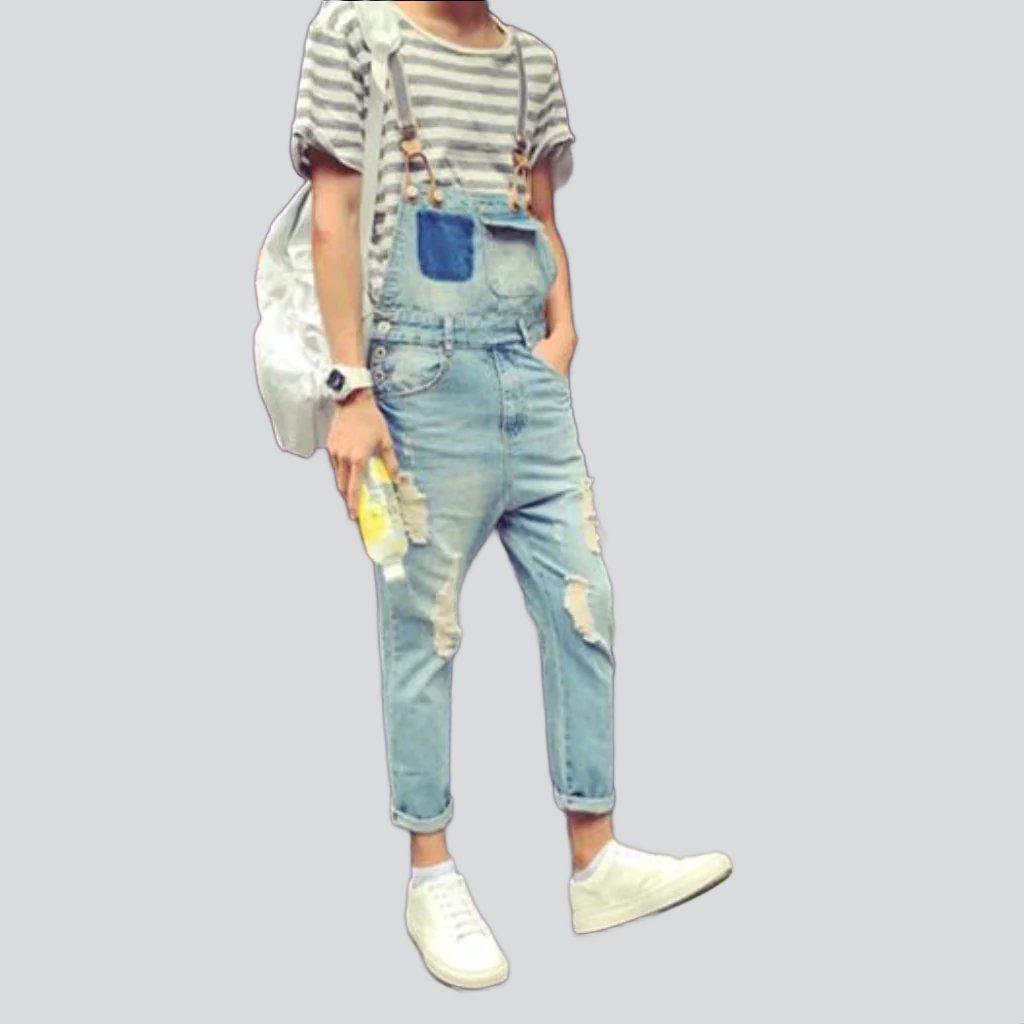 Vintage short men denim jumpsuit