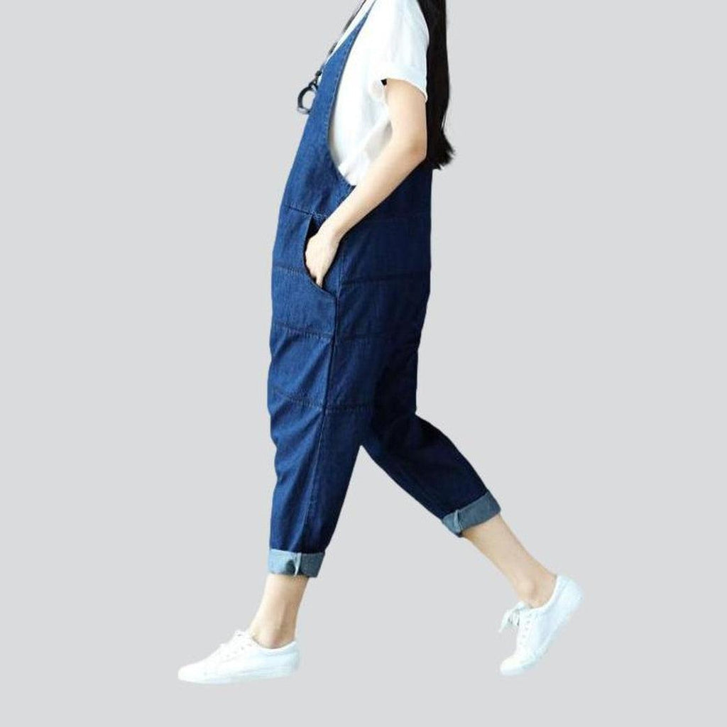 Women denim jumpsuit with lines