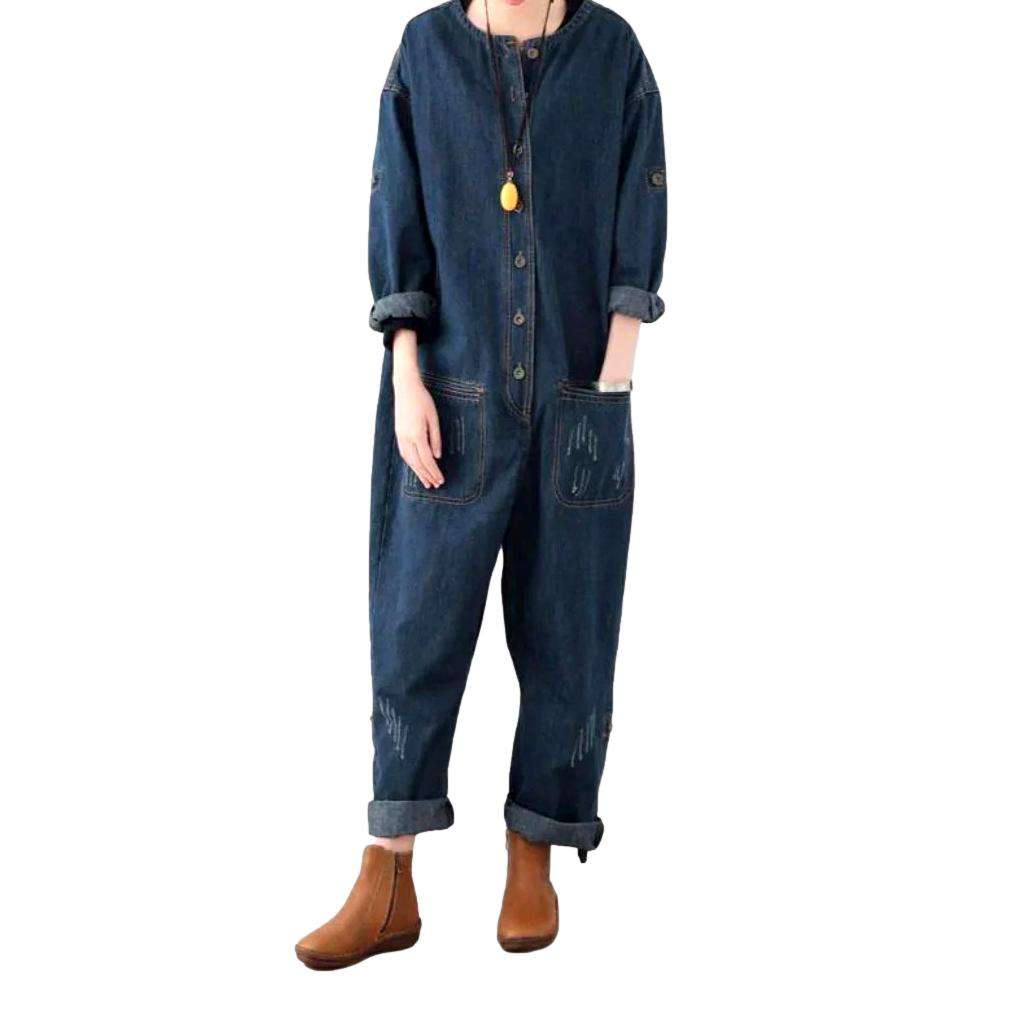 Dark wash baggy denim overall - One Size / Dark Blue
