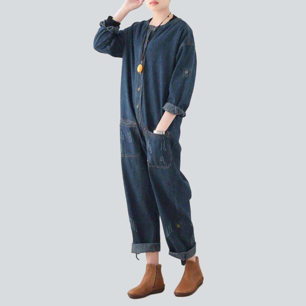 Dark wash baggy denim overall