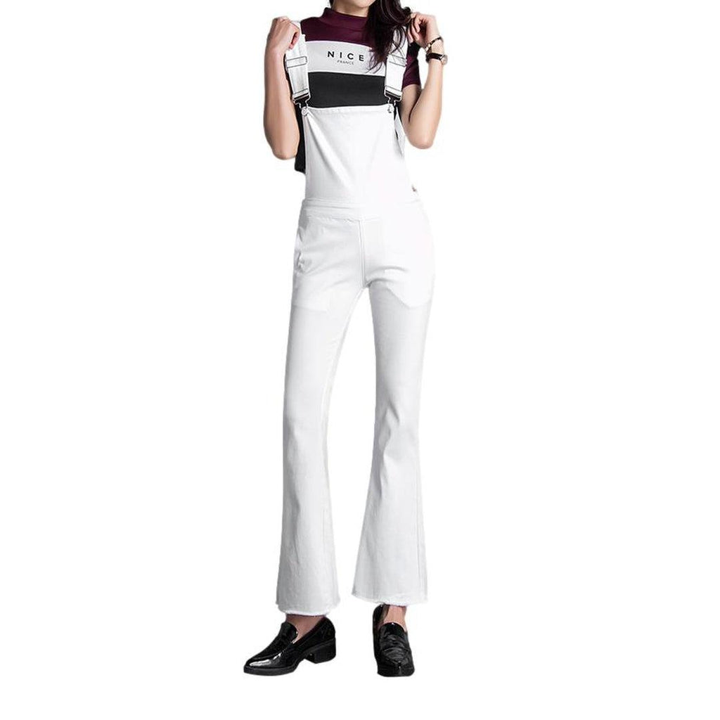 White flared women denim jumpsuit