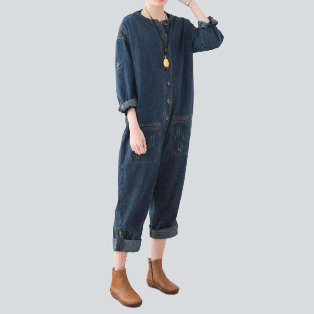 Dark wash baggy denim overall