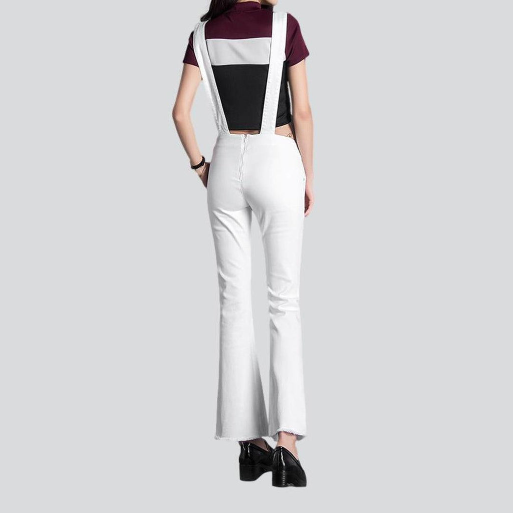 White flared women denim jumpsuit