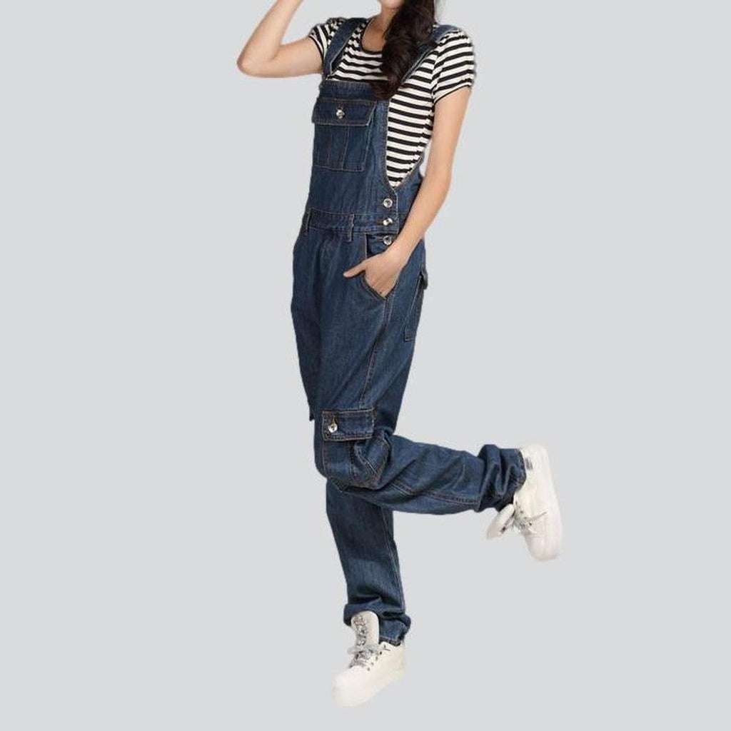 Flap pocket women denim dungaree