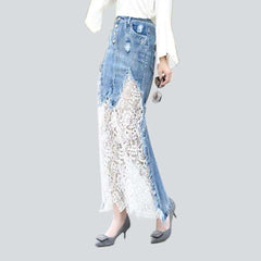 Lace embroidery vintage denim skirt